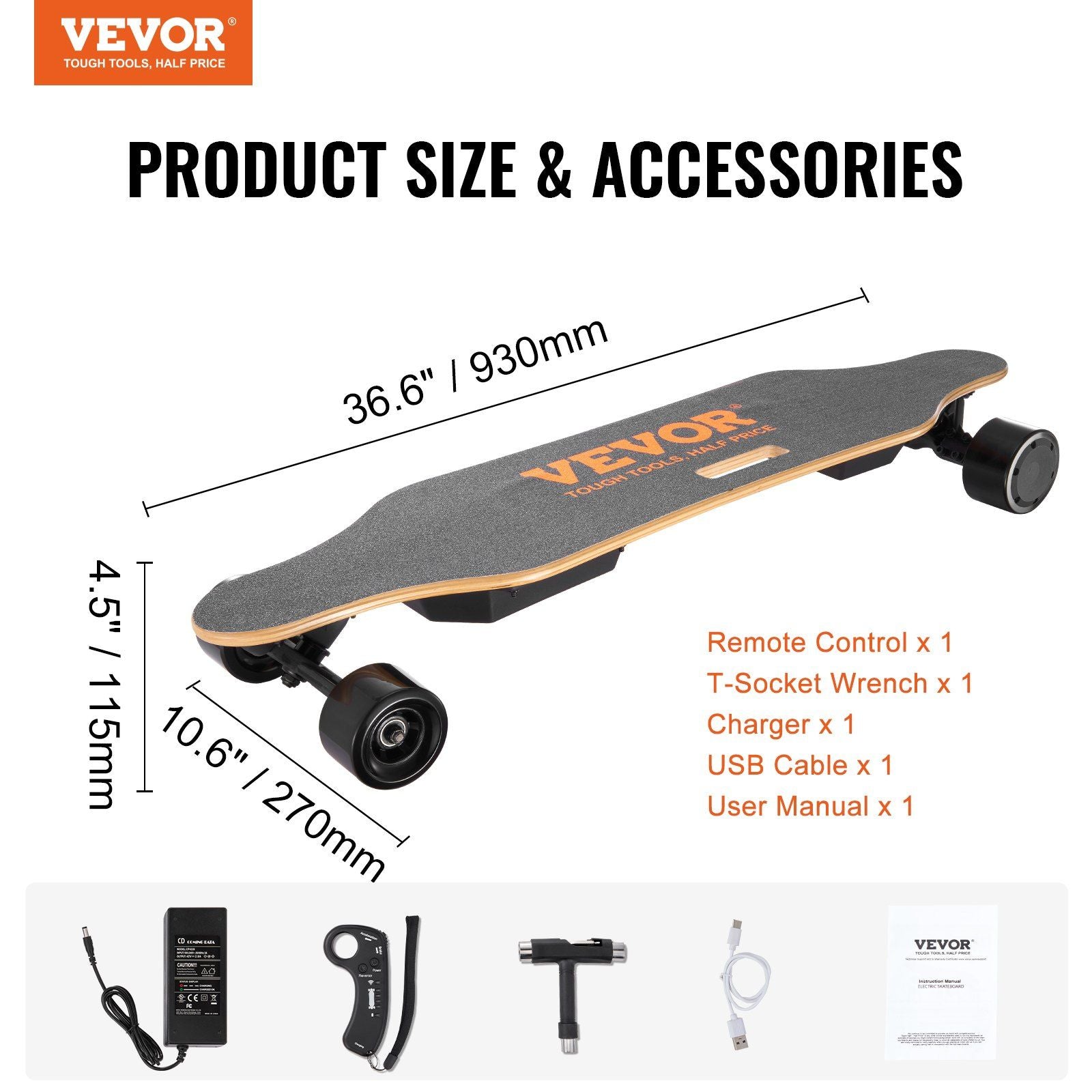 VEVOR Electric Longboard Skateboard with Control 11.2 Mile Range for Adults Kids - Discount Msrp 