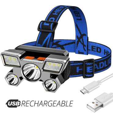 5 LED USB Rechargeable Headlamp; Portable Built-in 18650 Battery Head Flash Light; Waterproof For Expedition Outdoor Camping Fishing - Discount Msrp 