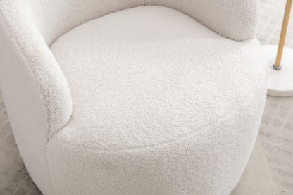 Teddy Fabric Swivel Accent Armchair Barrel Chair With Black Powder Coating Metal Ring,Ivory White - Discount Msrp 