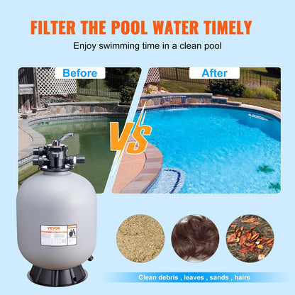 VEVOR Sand Filter, 24-inch, Up to 65 GPM Flow Rate, Above Inground Swimming Pool Sand Filter System with 7-Way Multi-Port Valve, Filter, Backwash, Rinse, Recirculate, Waste, Winter, Closed Functions - Discount Msrp 