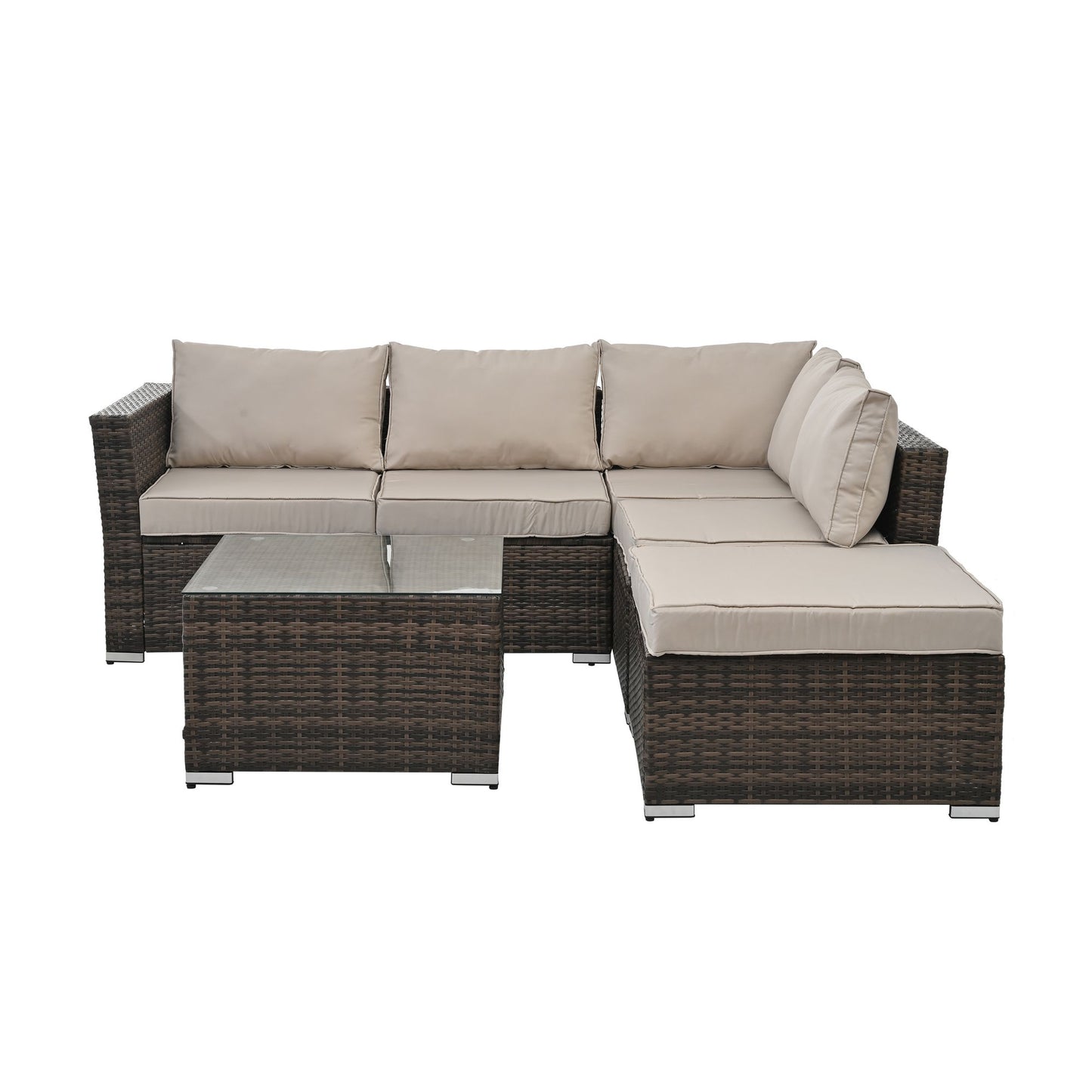 Patio Furniture, Outdoor Furniture, Seasonal PE Wicker Furniture, 4 Set Wicker Furniture With Tempered Glass Coffee Table - Discount Msrp 