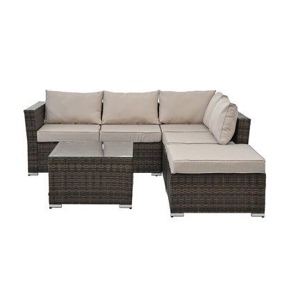 Patio Furniture, Outdoor Furniture, Seasonal PE Wicker Furniture, 4 Set Wicker Furniture With Tempered Glass Coffee Table - Discount Msrp 