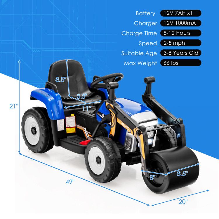12V Kids Ride on Road Roller with 2.4G Remote Control - Discount Msrp 