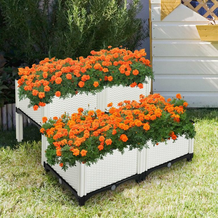 Set of 4 Elevated Flower Vegetable Herb Grow Planter Box - Discount Msrp 