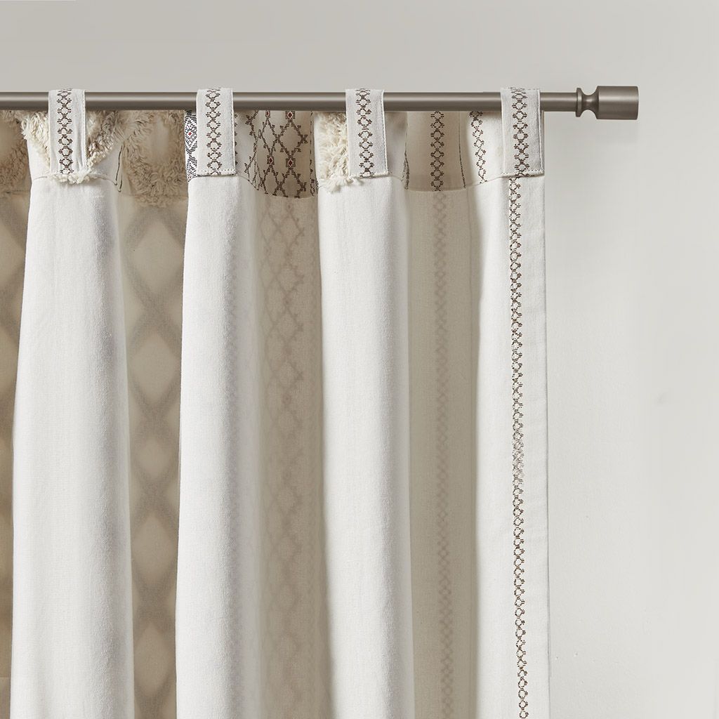 Cotton Printed Curtain Panel with Chenille Stripe and Lining(Only 1 Pc Panel) - Discount Msrp 