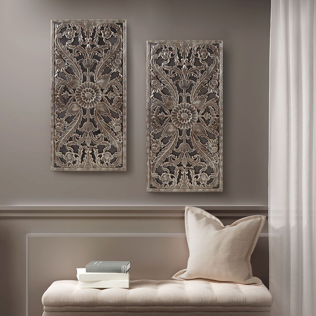 Distressed Carved Wood 2-piece Wall Decor Set - Discount Msrp 