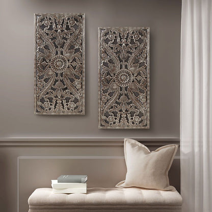 Distressed Carved Wood 2-piece Wall Decor Set - Discount Msrp 