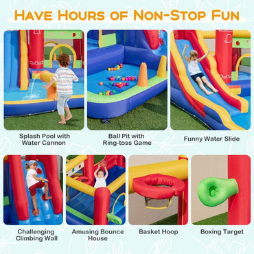 9-in-1 Inflatable Bounce Castle with Water Slide and Splash Pool without Blower - Discount Msrp 