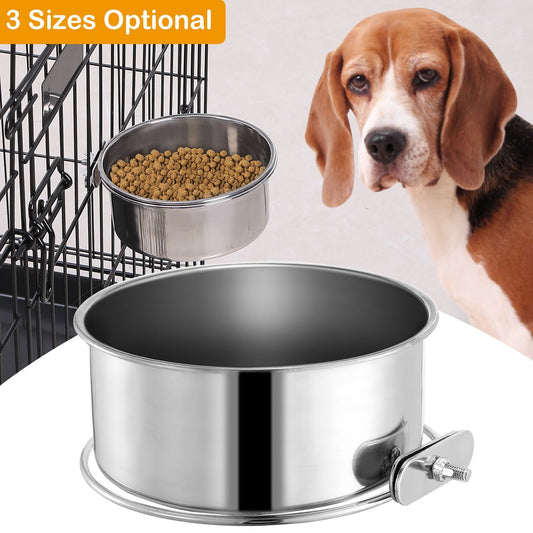 Stainless Steel Dog Bowl Pets Hanging Food Bowl Detachable Pet Cage Food Water Bowl with Clamp Holder - Discount Msrp 