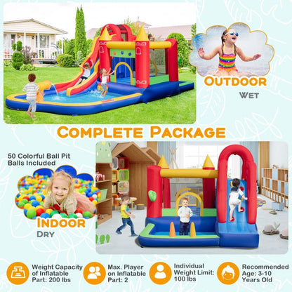 9-in-1 Inflatable Bounce Castle with Water Slide and Splash Pool without Blower - Discount Msrp 
