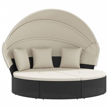 Patio Lounge Bed with Canopy and Cushions Black Poly Rattan - Discount Msrp 