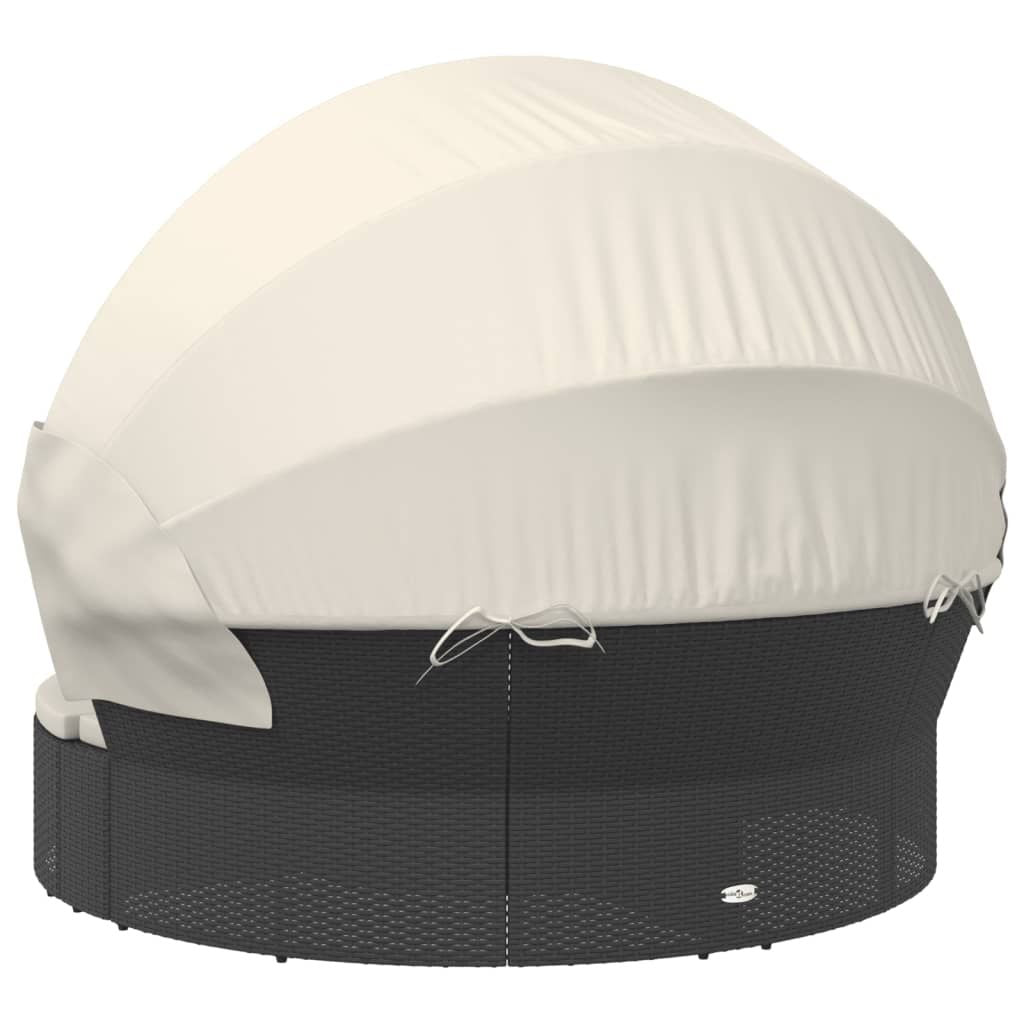 Patio Lounge Bed with Canopy and Cushions Black Poly Rattan - Discount Msrp 