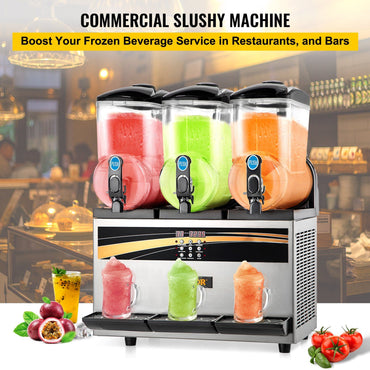 VEVOR Commercial Slushy Machine, 3x15L Tank Commercial Margarita Maker, 1200W Stainless Steel Frozen Drink Machine, Temperature Adjustment 26.6°F to 28.4°F, Perfect for Restaurants Cafes Bars - Discount Msrp 