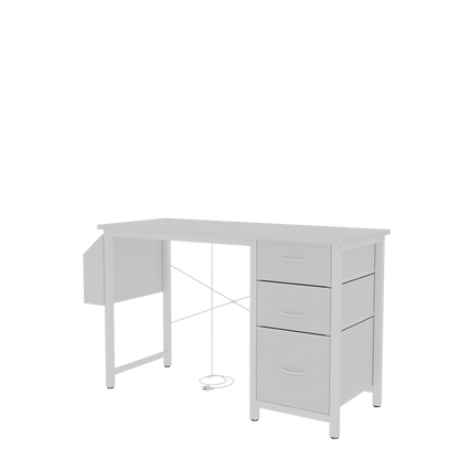 47"office desk with power outlet,3 drawers,Side Pocket, Study Desk Easy to Assemble,Frame stability Reversible for home desk, company computer desk, game table,Vanity table, white - Discount Msrp 