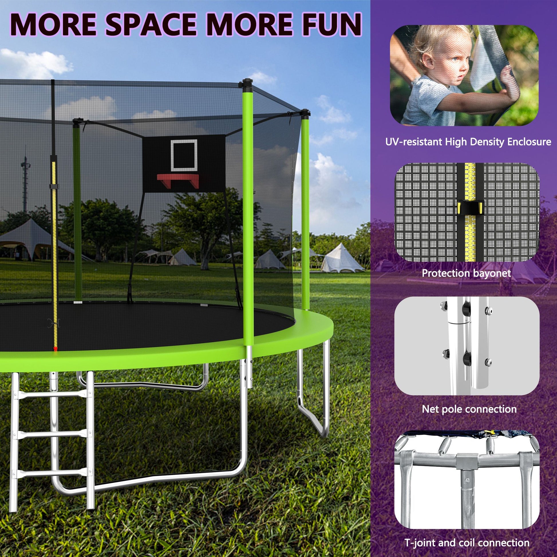 14FT Trampoline ,Sports Fitness Trampolines with Enclosure Net, Recreational Trampolines for Outdoor Indoor - Discount Msrp 
