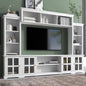 [VIDEO provided] ON-TREND Minimalism Entertainment Wall Unit with Bridge, Modern TV Console Table for TVs Up to 70", Multifunctional TV Stand with Tempered Glass Door, White (Old SKU: SD000009AAK) - Discount Msrp 