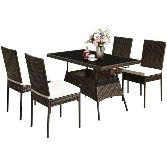 5 Pieces Rattan Dining Set with Glass Table and High Back Chair - Discount Msrp 