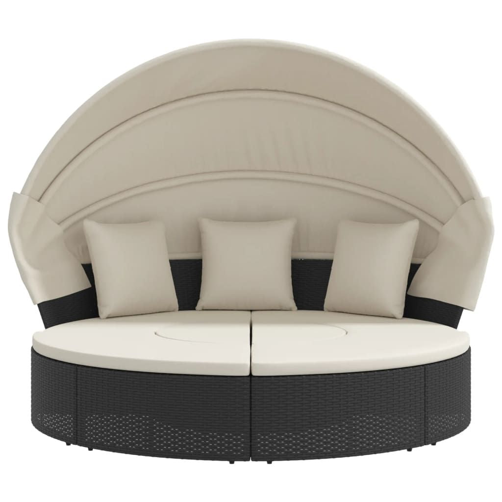 Patio Lounge Bed with Canopy and Cushions Black Poly Rattan - Discount Msrp 