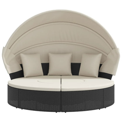 Patio Lounge Bed with Canopy and Cushions Black Poly Rattan - Discount Msrp 