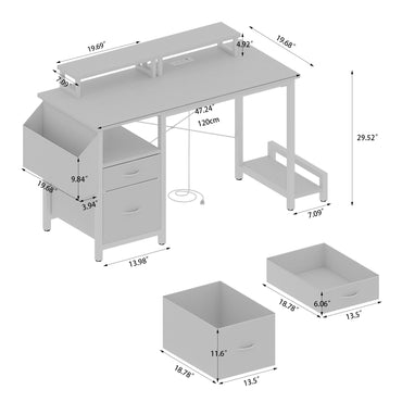 47"office desk with power outlet,2 Monitor Stands,2 drawers,Side Pocket,Easy to Assemble,Frame stability Reversible,use for home desk, computer desk, game table,White - Discount Msrp 