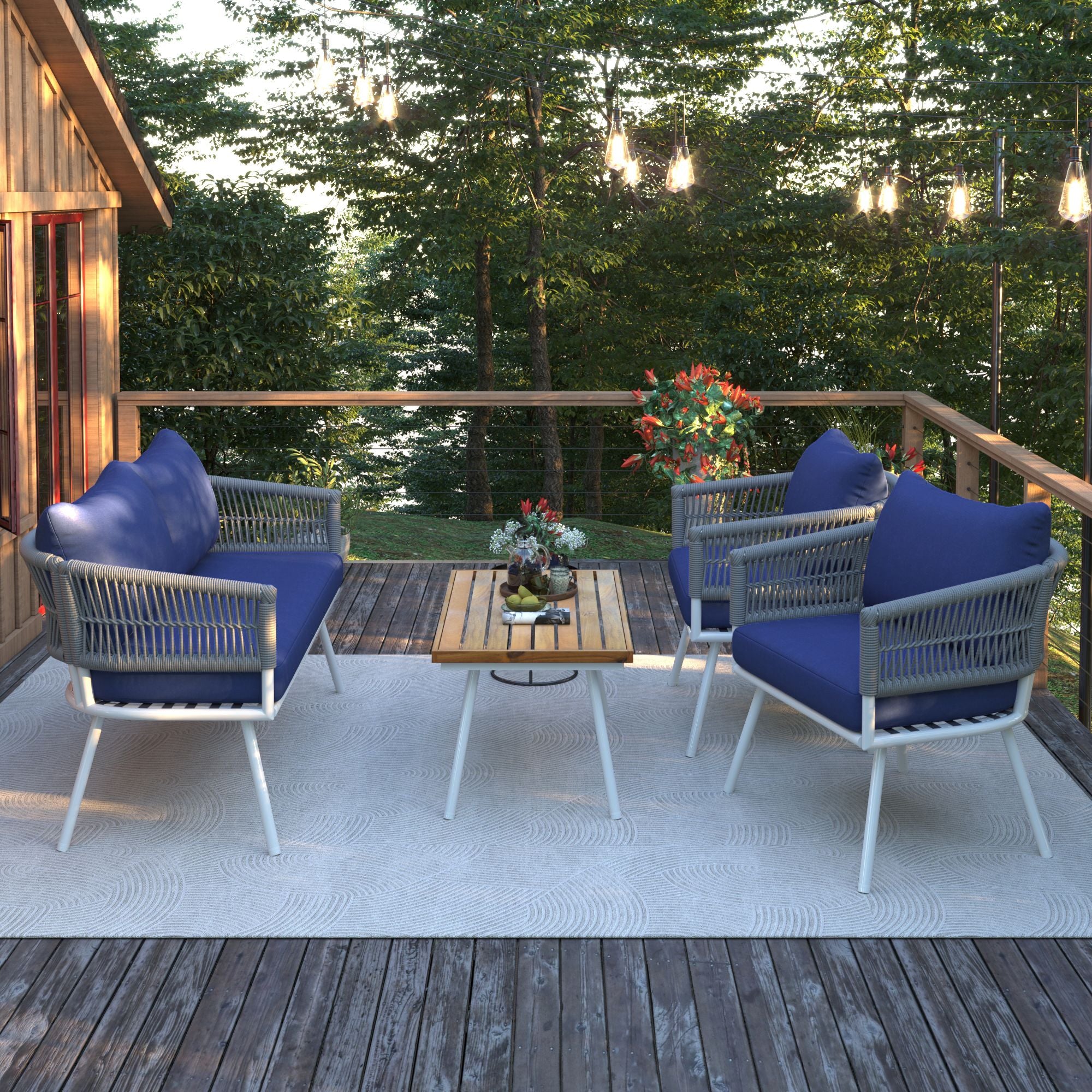 4-Piece Patio Furniture Set, Outdoor Furniture with Acacia Wood Table, Patio Conversation Set with Deep Seating & Thick Cushion for Backyard Porch Balcony - Discount Msrp 