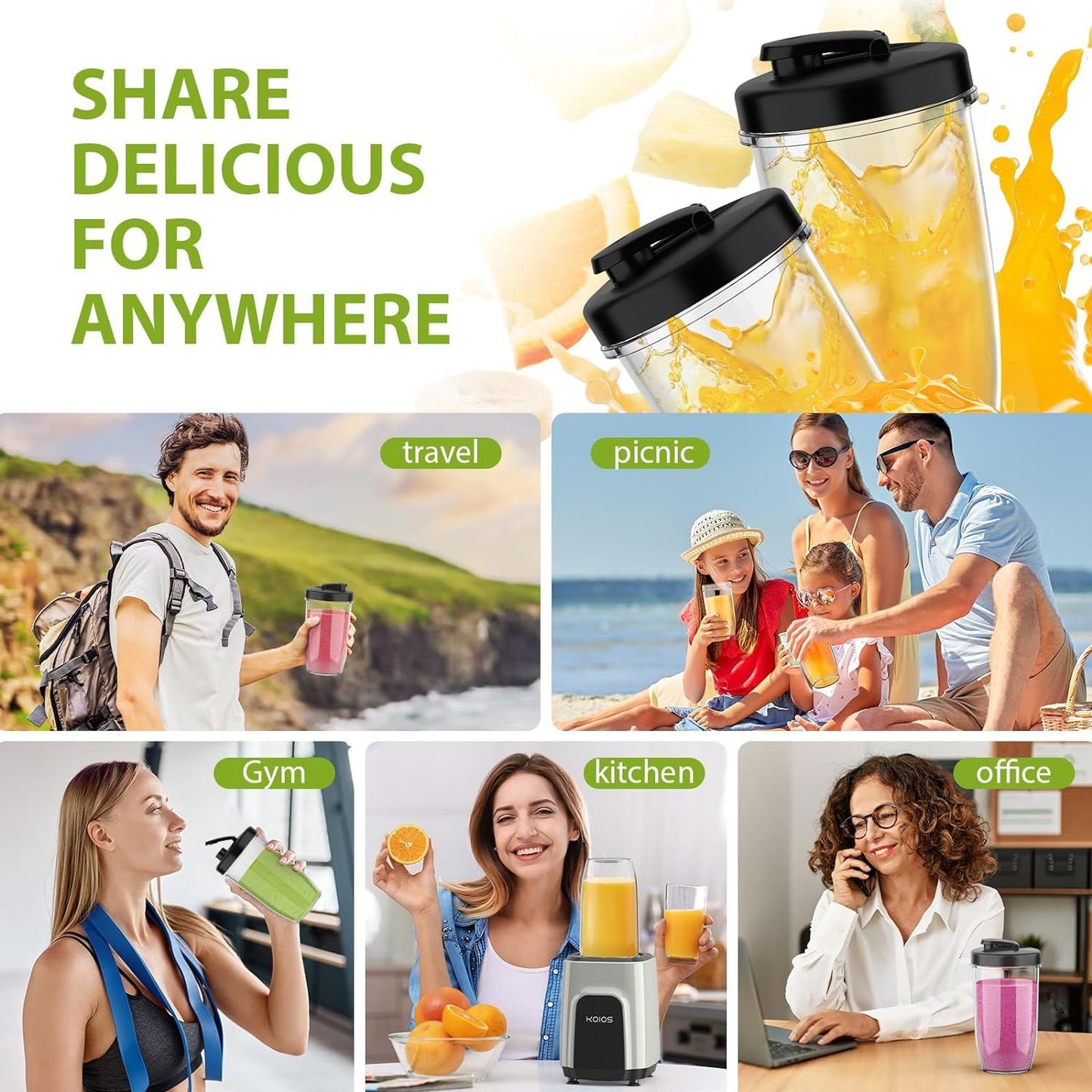 KOIOS 850W Countertop Blenders for Shakes and Smoothies; Protein Drinks; Nuts; Spices; Fruit Vegetables Drinks; Coffee Grinder for Beans; 11-Piece Kitchen Blender Set - Discount Msrp 