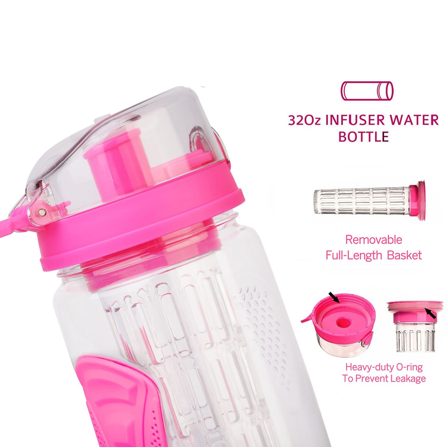 Fruit Infuser Water Bottle 32OZ Juice Shaker Sport w/ Flip Top Lid Anti-Slip Grips For Office Home Sport Running Walking Hiking - Discount Msrp 