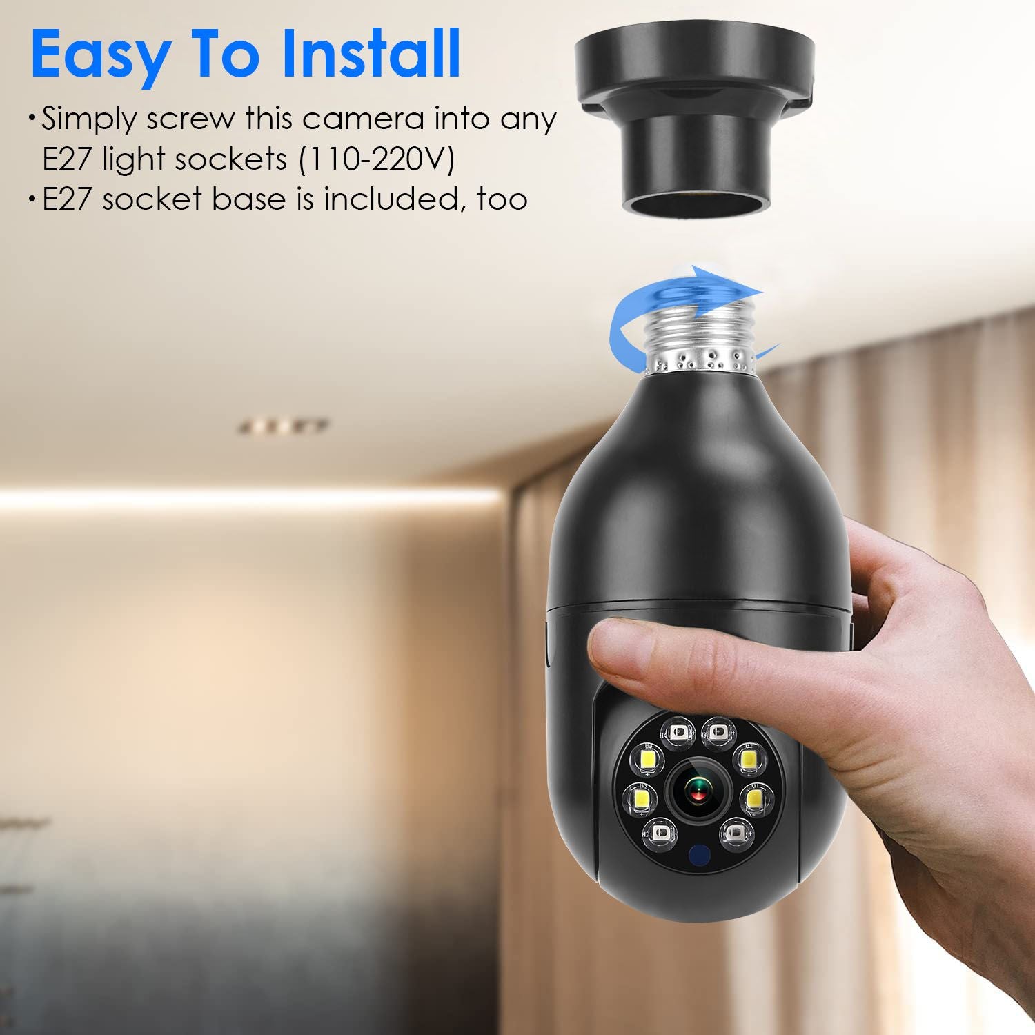 E27 WiFi Bulb Camera 1080P FHD WiFi IP Pan Tilt Security Surveillance Camera - Discount Msrp 