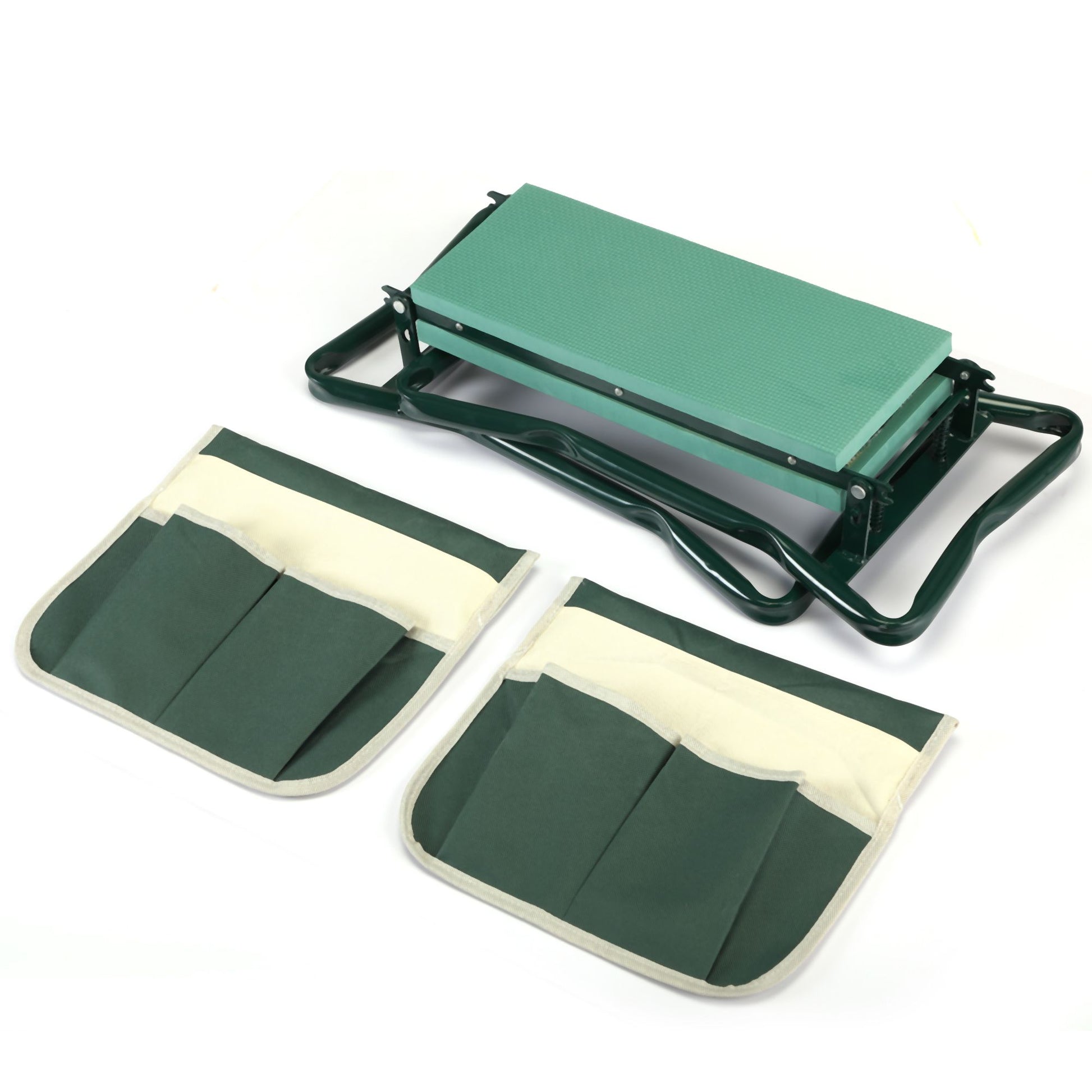 Outdoor 2-in-1 Garden Stool and Kneeler; Garden Bench with Tool Bags; Kneeling Pad; Gift for Parent; Portable; Green - Discount Msrp 