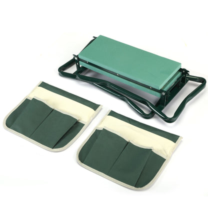 Outdoor 2-in-1 Garden Stool and Kneeler; Garden Bench with Tool Bags; Kneeling Pad; Gift for Parent; Portable; Green - Discount Msrp 