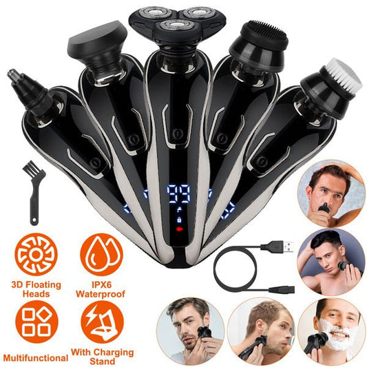 5 In 1 Electric Razor Shaver Rechargeable Cordless Head Beard Trimmer Shaver Kit IPX6 Waterproof Dry Wet Grooming Kit - Discount Msrp 