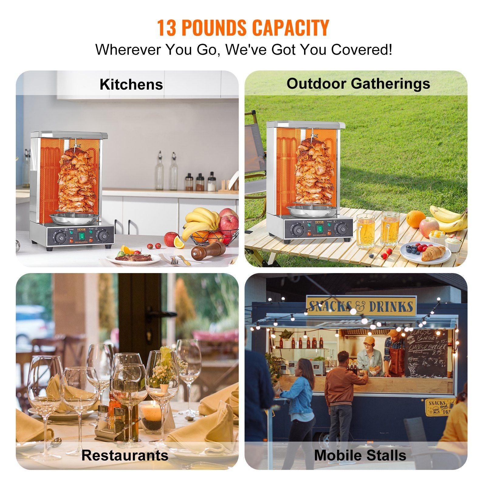 VEVOR Shawarma Grill Machine, 13 lbs Capacity, Chicken Shawarma Cooker Machine with 2 Burners, Electric Vertical Broiler Gyro Rotisserie Oven Doner Kebab Machine, for Home Restaurant Kitchen Parties - Discount Msrp 