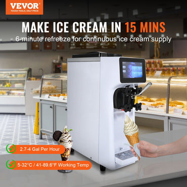 VEVOR Commercial Ice Cream Machine, 10.6 QT/H Yield, 1000W Single Flavor Countertop Soft Serve Ice Cream Maker, 4L Hopper 1.6L Cylinder, Touch Screen Auto Clean Pre-cooling, for Restaurant Snack Bar - Discount Msrp 