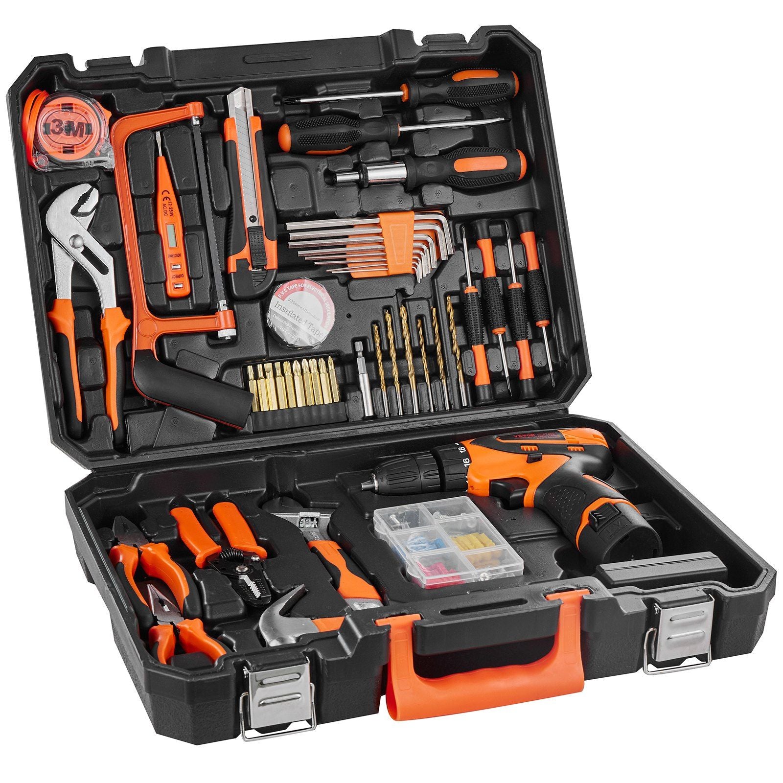 VEVOR Tool Kit, 146 Piece General Household Hand Tool Set, with Electric Drill and Portable Tool Storage Case, High-Quality Steel, for Home Maintenance, DIY Projects, and Automotive Repair - Discount Msrp 