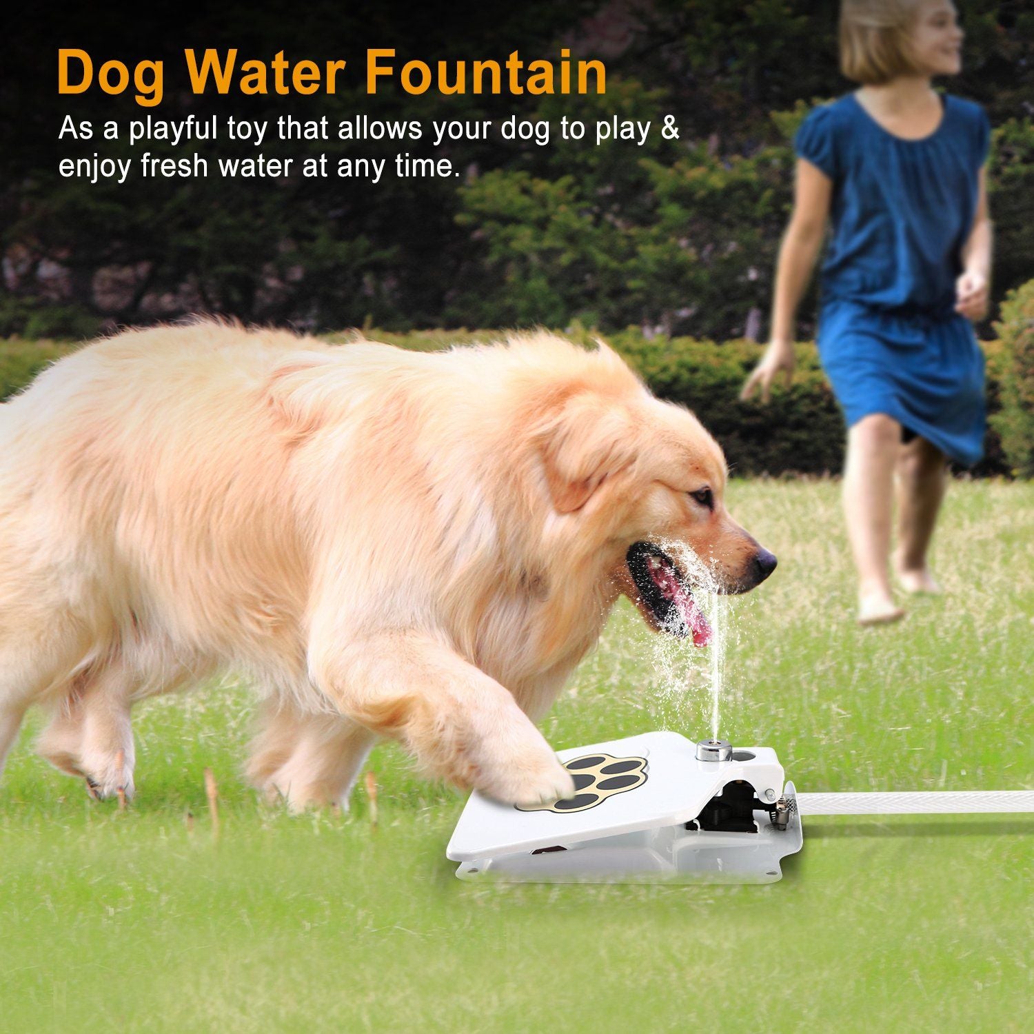 Dog Water Fountain Outdoor Dog Pet Water Dispenser Step-on Activated Sprinkler - Discount Msrp 