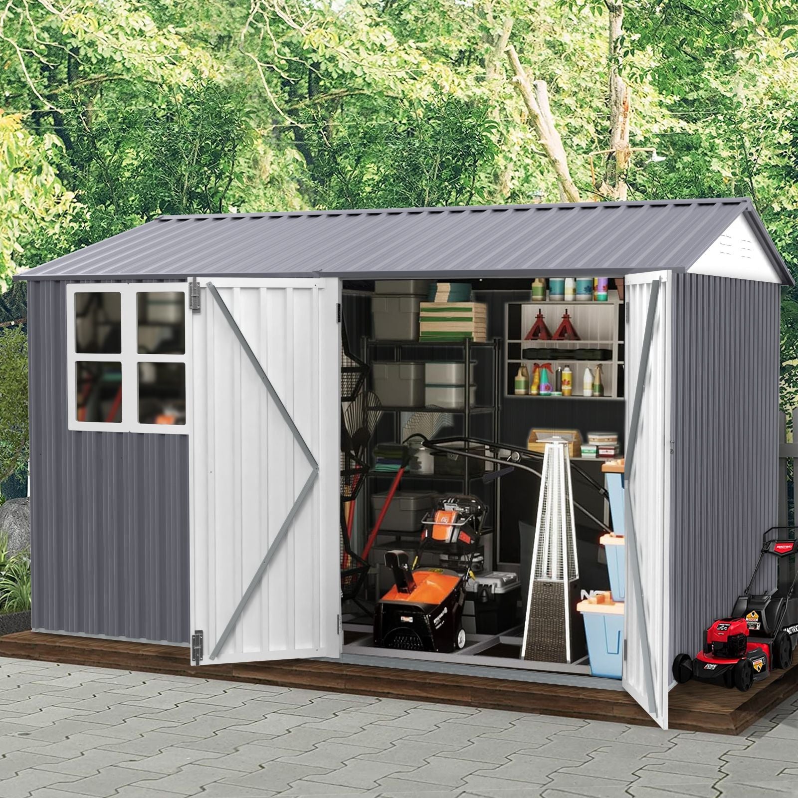 8X10FT Outdoor Storage Shed with Thickened Galvanized Steel,with Sloped Roof & Double Lockable Door,Storage Shed Large with 6 Vents, Garden Tool Shed for Backyard Garden Patio Lawn Bike,Lawnmower - Discount Msrp 