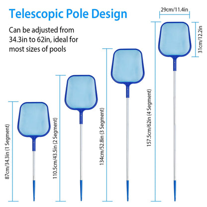 Swimming Pool Telescopic Leaf Net Skimmer Rake with Adjustable Aluminum Pole and Nylon Medium Fine Mesh for Cleaning Swimming Pools, Hot Tubs, Spas and Fountains - Discount Msrp 