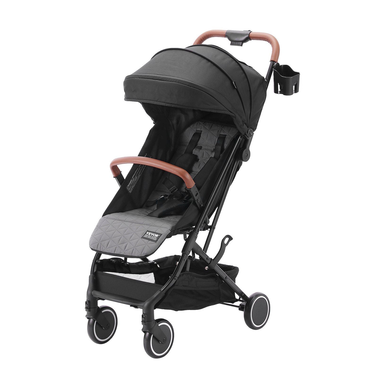 VEVOR Standard Baby Infant Stroller, Toddler Stroller with 95°-150° Adjustable Backrest & & 0/90°Adjustable Footrest & One-click Folding, Newborn Stroller with Cup Holder and Carry Bag, Black - Discount Msrp 
