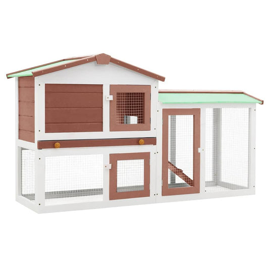 Outdoor Large Rabbit Hutch Brown and White 57.1"x17.7"x33.1" Wood - Discount Msrp 