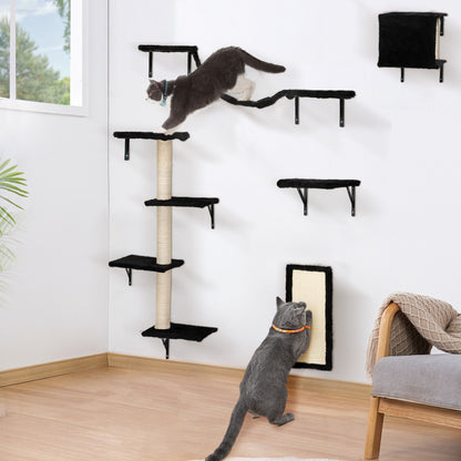5 Pcs Wall Mounted Cat Climber Set; Floating Cat Shelves and Perches; Cat Activity Tree with Scratching Posts; Modern Cat Furniture - Discount Msrp 