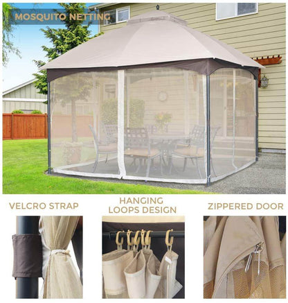 10*12 FT Softtop Metal Gazebo with Mosquito Net&Sunshade Curtains,Sturdy Heavy Duty Double Roof Canopy,Galvanized Steel Design Outdoor Tent,Suitable for Gardens,Patio,Backyard - Discount Msrp 