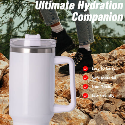 40oz large capacity tumbler With Handle And Straw Lid, Insulated Reusable Stainless Steel Water Bottles Travel Mug Coffee Cup car cup water cup For Men Women Outdoor Camping Driving, gift - Discount Msrp 