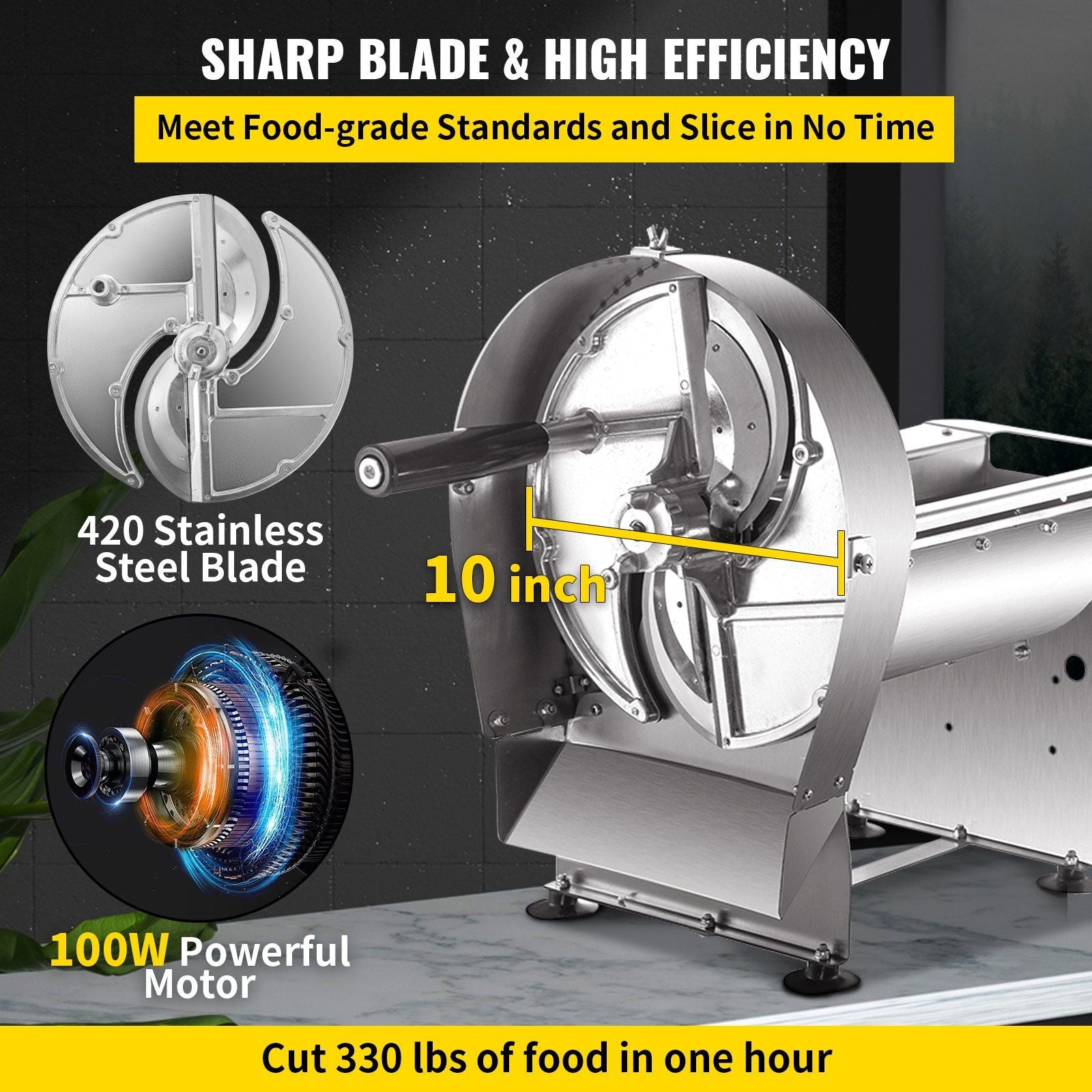 VEVOR Electric Food Slicer, 10In Manual Vegetable Fruit Slicer, 0-0.4 In Adjustable Thickness Fruit Slicer Machine with Removable Stainless Steel Blade, Non-Slip Feet Commercial Food Slicer, Silver - Discount Msrp 