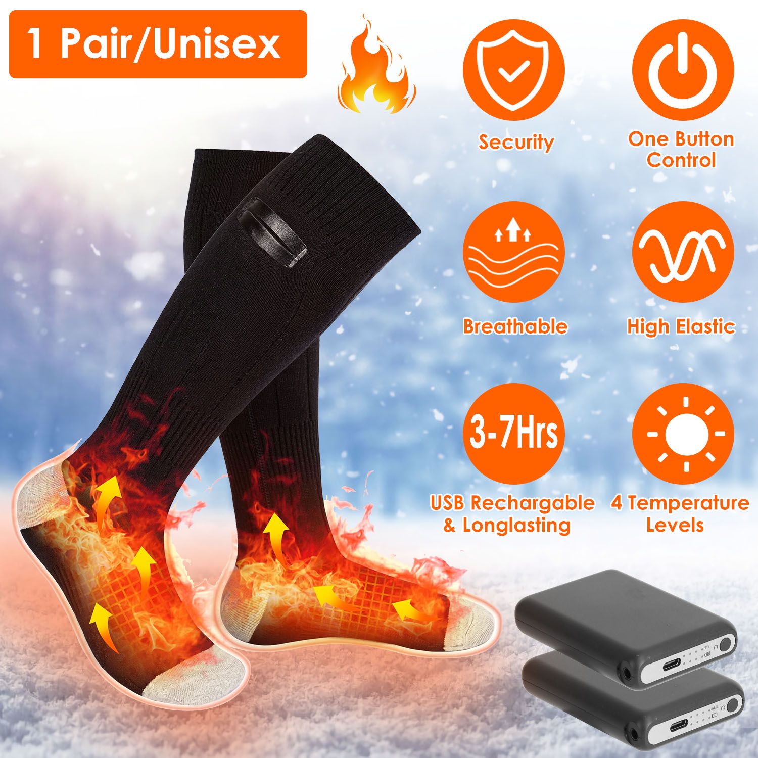 Electric Heated Socks for Men Women Battery Powered Heated Socks Rechargeable Feet Warmer with 4 Temperature Levels Indoor Outdoor Machine Washable - Discount Msrp 