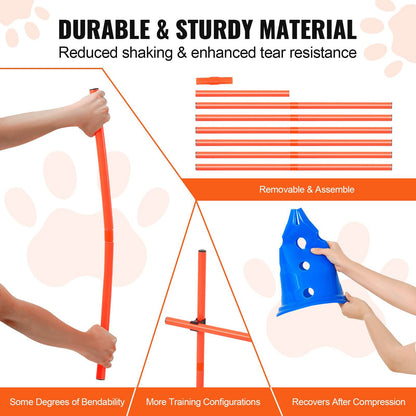 VEVOR Dog Agility Hurdle Cone Set 6 PCS Kit-12 xCones 6 xAgility Rods with Bag - Discount Msrp 