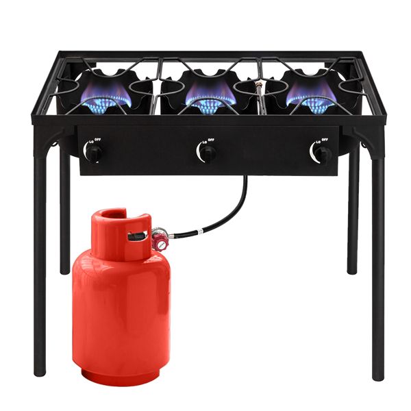 Outdoor Camp Stove High Pressure Propane Gas Cooker Portable Cast Iron Patio Cooking Burner (Three Burner 225000-BTU) - Discount Msrp 