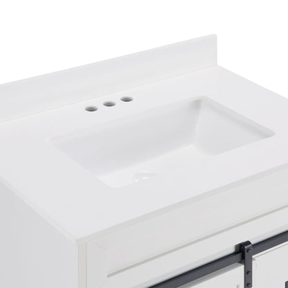[VIDEO provided]30" Bathroom Vanity with Single Sink Combo, Farmhouse Undermount Bathroom Sink Cabinet with Sliding Barn Doors and 2 Drawers, Freestanding Bathroom Vanities,White - Discount Msrp 