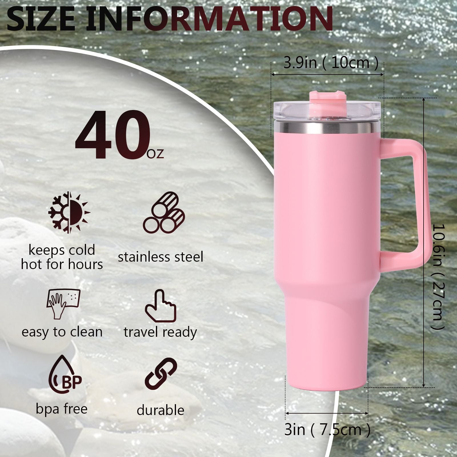 40oz large capacity tumbler, With Handle And Straw Lid, Insulated Reusable Stainless Steel Water Bottles Travel Mug Coffee Cup car cup water cup For Men Women Outdoor Camping Driving, gift - Discount Msrp 