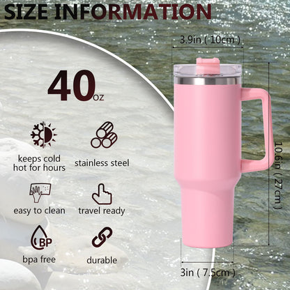 40oz large capacity tumbler, With Handle And Straw Lid, Insulated Reusable Stainless Steel Water Bottles Travel Mug Coffee Cup car cup water cup For Men Women Outdoor Camping Driving, gift - Discount Msrp 