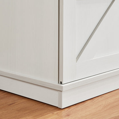58" Farmhouse TV Stand and Entertainment Center for Televisions up to 65 Inchs,with Sliding Barn Doors and Storage Cabinets,White - Discount Msrp 